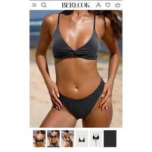Berlook Polka Dot Bikini Set Crisscross Back Twist‎ Front Swimsuit